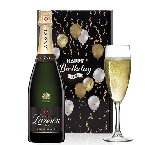 Lanson Le Black Creation Brut Champagne 75cl And Flute Happy Birthday Gift Box